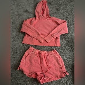 Coral hoodie and short set